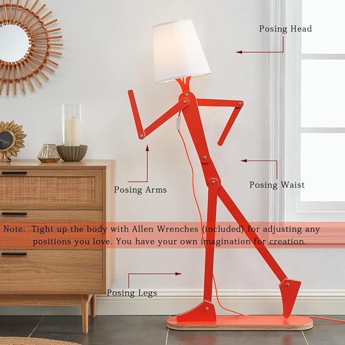 Cool Tall Floor Lamp for Bedroom & Living Room - Unique Corner Decorative Reading Standing Light Wood Creative Swing Arm Design Gift for Kids/Boys/Girls, Home, Farmhouse - Bulb Included - LeafyLoom