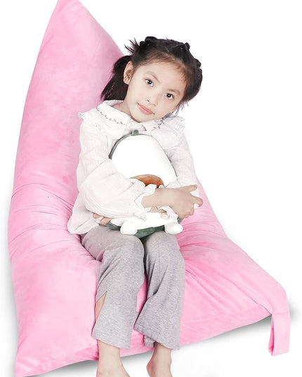 Stuffed Animal Storage Bean Bag Chair Cover, Velvet Pink Plush Toy Storage Stuff and Sit Seat Organizer for Kids/Teens/Adults, 52" x 31" Extra Large Triangle Floor Sofa, 200L/52Gal,Cover Only - LeafyLoom