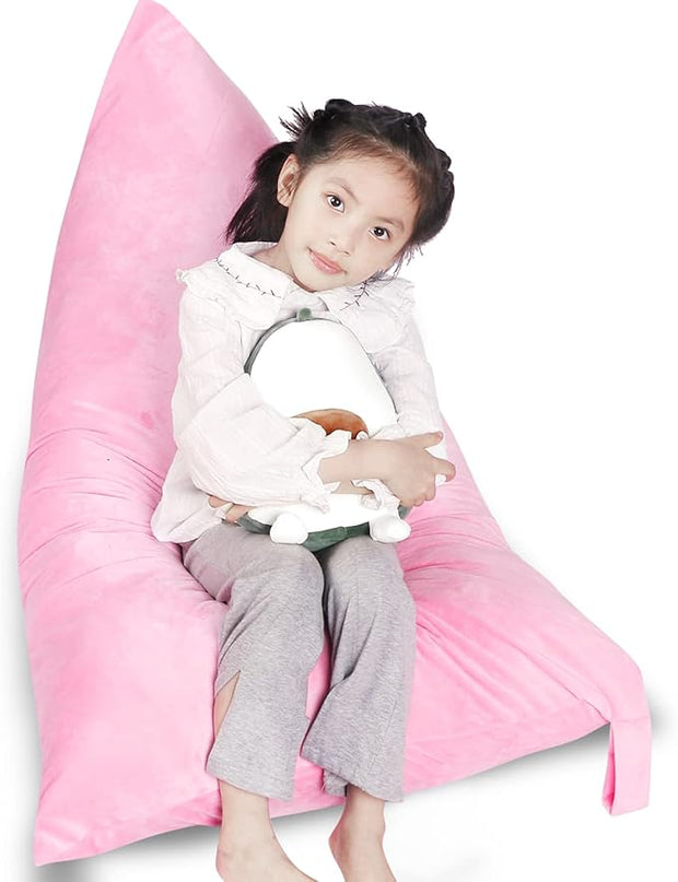 Stuffed Animal Storage Bean Bag Chair Cover, Velvet Pink Plush Toy Storage Stuff and Sit Seat Organizer for Kids/Teens/Adults, 52" x 31" Extra Large Triangle Floor Sofa, 200L/52Gal,Cover Only - LeafyLoom