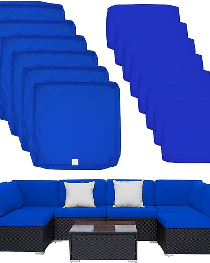 ClawsCover 14Pack Outdoor Patio Seat and Back Cushions Replacement Covers Fit for 7Pieces 6-Seater Wicker Rattan Sectional Couch Chair Furniture Set,Royal Blue-Include Cover Only (Small) - LeafyLoom