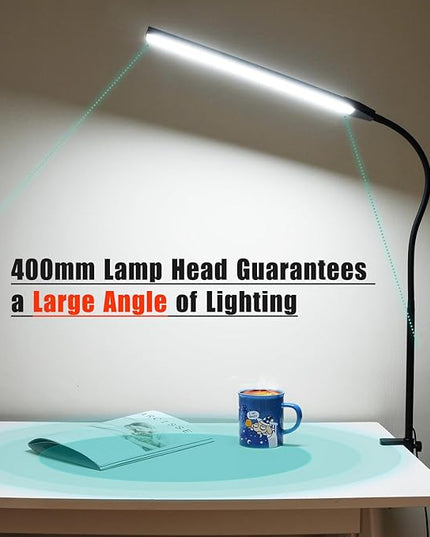 Clamp on Lamp, CeSunligt LED Desk Lamp, 12W, 800 LMS, 3 Color Modes, Multi Brightness Adjustable, Eye-Caring Touch Task Lamp for Reading, Home, Office (Adapter Included) - LeafyLoom