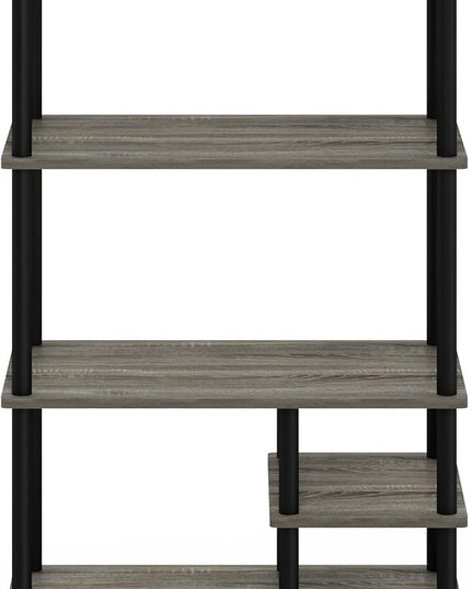 Furinno Turn-N-Tube 4-Tier Toolless Kitchen Storage Shelf Cart, French Oak Grey/Black - LeafyLoom