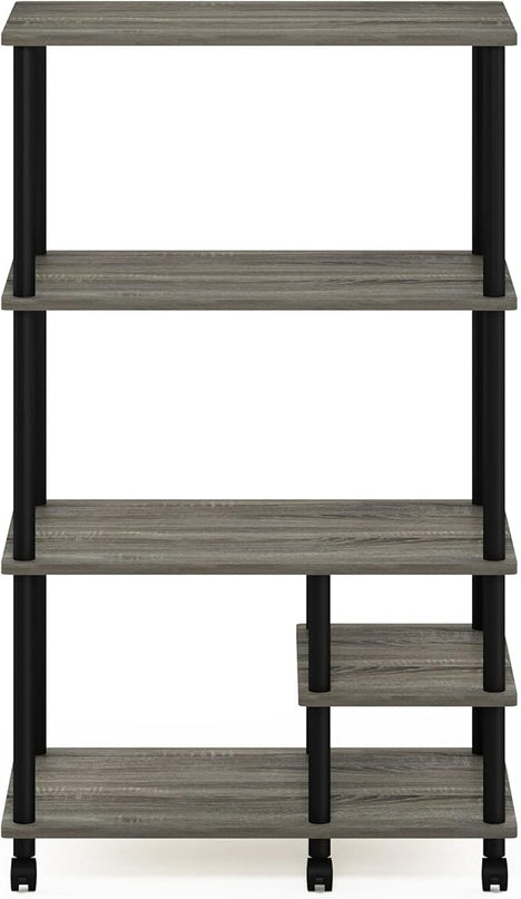 Furinno Turn-N-Tube 4-Tier Toolless Kitchen Storage Shelf Cart, French Oak Grey/Black - LeafyLoom