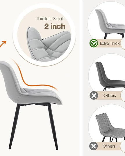 YOUNUOKE Dining Chairs Set of 2 Mid Century Modern Kitchen Chair Comfortable Upholstered Faux Leather Dinner Chairs for Kitchen Dining Room, Grey - LeafyLoom