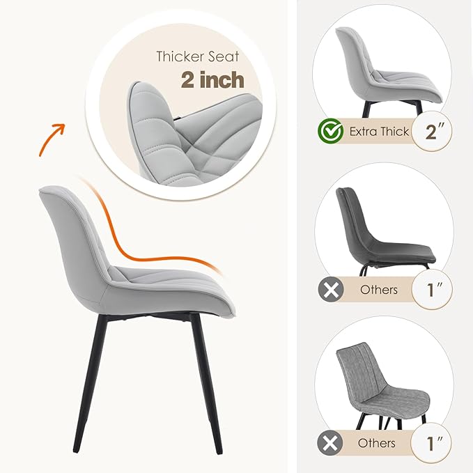 YOUNUOKE Dining Chairs Set of 2 Mid Century Modern Kitchen Chair Comfortable Upholstered Faux Leather Dinner Chairs for Kitchen Dining Room, Grey - LeafyLoom