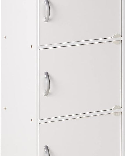 Hodedah Heavy Duty Engineered Wooden 3 Door Enclosed Multipurpose Storage Cabinet with Included Hardware for Easy Assembly, White - LeafyLoom