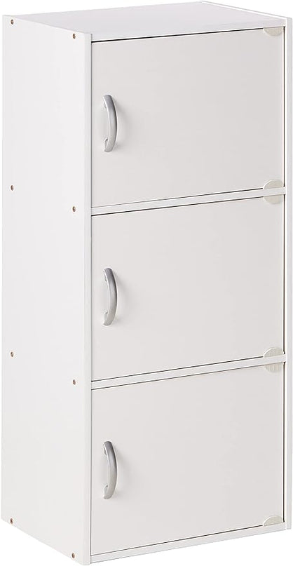 Hodedah Heavy Duty Engineered Wooden 3 Door Enclosed Multipurpose Storage Cabinet with Included Hardware for Easy Assembly, White - LeafyLoom