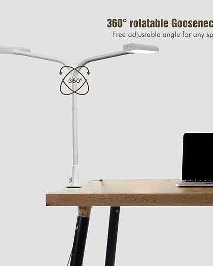 LED Desk Lamp with Clamp, 10W Desk Lamps for Home Office, Eye-caring Computer Monitor Light, 3 Color Modes, Dimmable & Touch Control, Architect Desk Light for Drawing,Workbench-1000LM,White - LeafyLoom