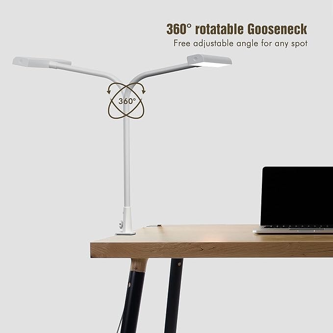 LED Desk Lamp with Clamp, 10W Desk Lamps for Home Office, Eye-caring Computer Monitor Light, 3 Color Modes, Dimmable & Touch Control, Architect Desk Light for Drawing,Workbench-1000LM,White - LeafyLoom