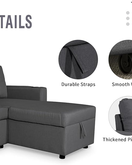 IULULU L Shaped Sectional Sofa, 82 Inch Convertible Sleeper with Pullout Bed, Storage Chaise, Cupholders, 2 in 1 Pull Out Couch for Living Room, Apartment, Charcoal Grey - LeafyLoom