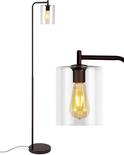 Brightech Elizabeth LED Floor lamp, Tall Lamp with Glass Shade & Edison Bulb, Industrial Lamp for Living Rooms & Offices, Vintage Standing Lamp for Bedroom in Farmhouse or Rustic Style - Bronze - LeafyLoom