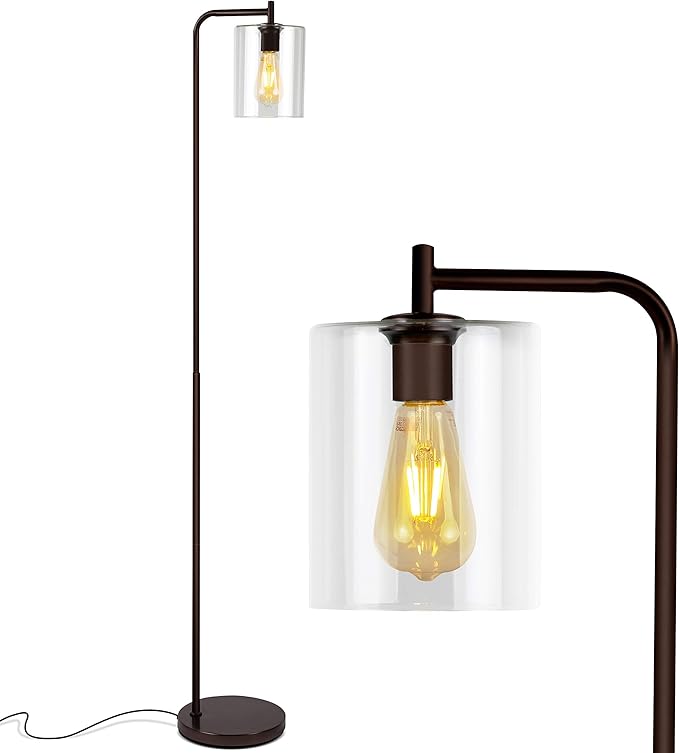 Brightech Elizabeth LED Floor lamp, Tall Lamp with Glass Shade & Edison Bulb, Industrial Lamp for Living Rooms & Offices, Vintage Standing Lamp for Bedroom in Farmhouse or Rustic Style - Bronze - LeafyLoom