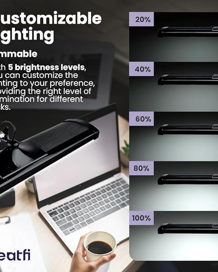 Neatfi Ultra 3,500 Lumen LED Desk Lamp, Color Correlated Temperature, 3 Light Modes, Dimmable, 45W, 26 Inch Wide Metal Shade, 540 SMD LEDs (CCT with Clamp, Black) - LeafyLoom