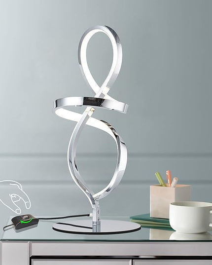 Modern Table Lamp, LED Spiral Lamp, Stepless Dimmable Bedside Lamp, Contemporary Nightstand Lamp, Chrome Desk Lamp for Bedroom Living Room Home Office, 12W - LeafyLoom