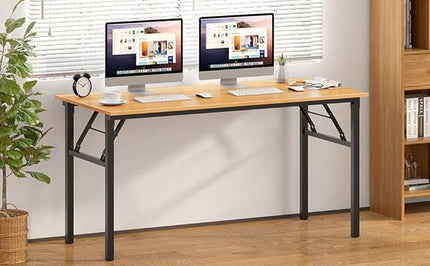 SDHYL Folding Desk, 60inch No Assembly Folding Desks for Small Spaces Sturdy Computer Desk, Functional Home Office Desks, Study Writing Desk Office Table Workstation for Home Office, Oak - LeafyLoom