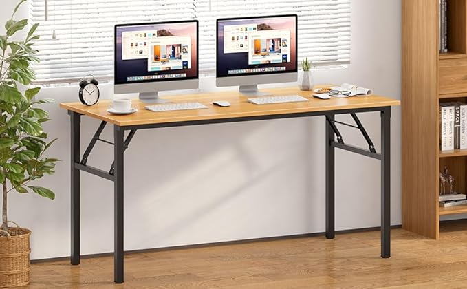 SDHYL Folding Desk, 60inch No Assembly Folding Desks for Small Spaces Sturdy Computer Desk, Functional Home Office Desks, Study Writing Desk Office Table Workstation for Home Office, Oak - LeafyLoom