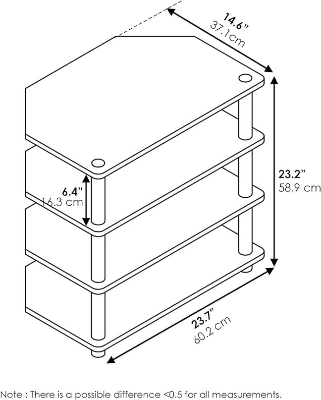 Furinno Econ Easy Assembly 4-Tier Petite Entertainment Center TV Stand for TV up to 25 Inch with Stainless Steel Tubes, White Oak/Chrome - LeafyLoom