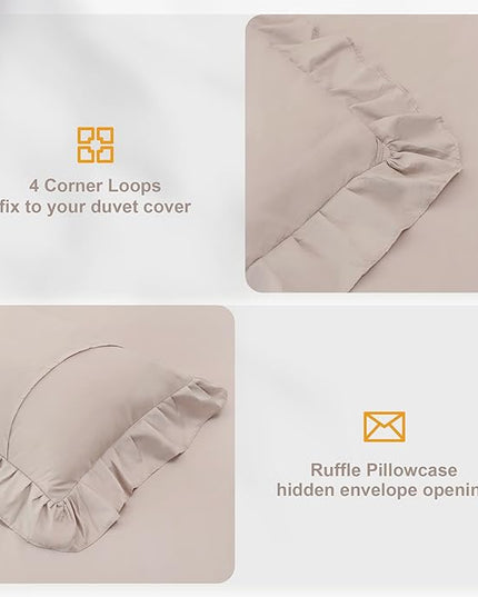 Wheat Double Ruffle Comforter Set Twin Size (66x90 Inch), 2 Pcs Farmhouse Vintage Comforter Set (1 Ruffled Comforter and 1 Pillowcase), Rustic All Season Down Alternative Bedding Set - LeafyLoom