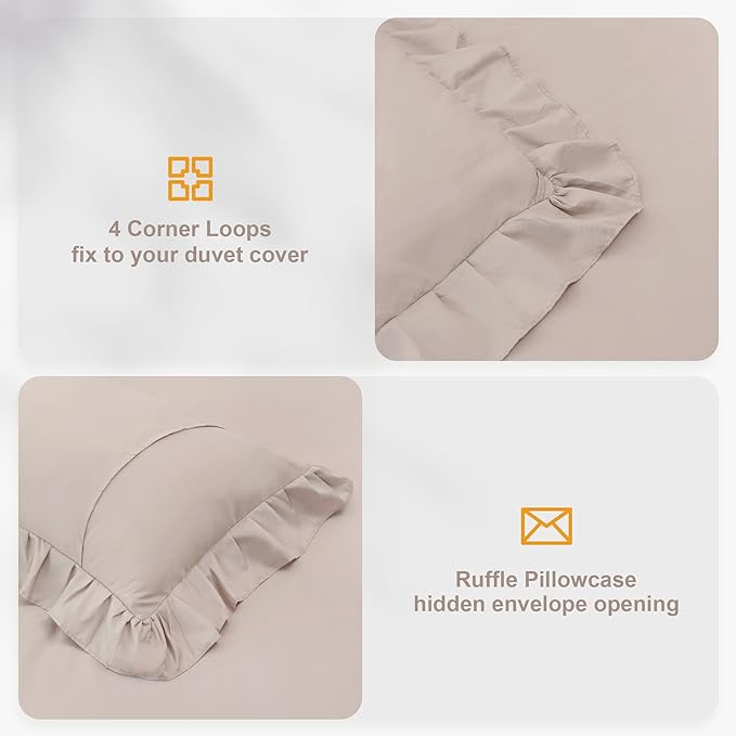 Wheat Double Ruffle Comforter Set Twin Size (66x90 Inch), 2 Pcs Farmhouse Vintage Comforter Set (1 Ruffled Comforter and 1 Pillowcase), Rustic All Season Down Alternative Bedding Set - LeafyLoom