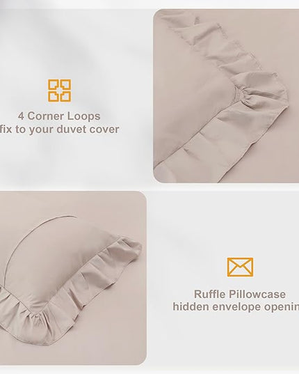 Wheat Double Ruffle Comforter Set Full Size (79x90 Inch), 3 Pcs Farmhouse Vintage Comforter Set (1 Ruffled Comforter and 2 Pillowcase), Rustic All Season Down Alternative Bedding Set - LeafyLoom
