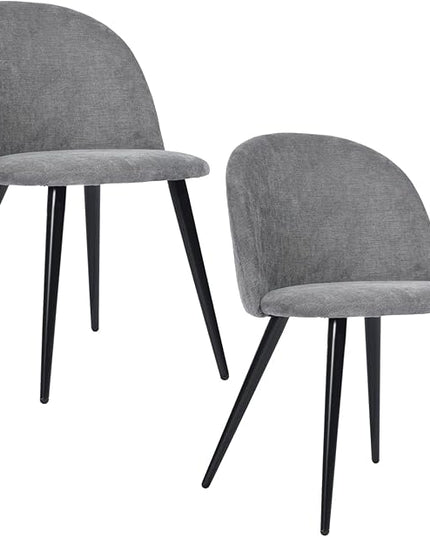 FurnitureR Upholstered Fabric Dining Chair Mid Back Armless with Wood Legs for Home Kitchen Bedroom Living Room, Set of 2, Grey - LeafyLoom