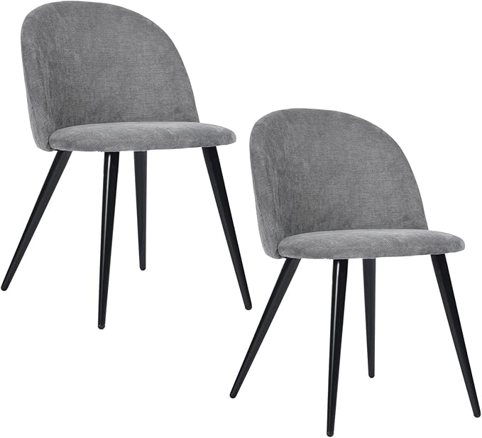 FurnitureR Upholstered Fabric Dining Chair Mid Back Armless with Wood Legs for Home Kitchen Bedroom Living Room, Set of 2, Grey - LeafyLoom