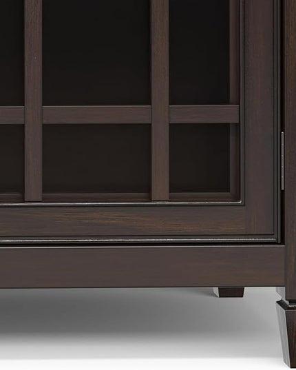 SIMPLIHOME Connaught SOLID WOOD 60 inch Wide Traditional Wide Storage Cabinet in Chestnut Brown for The Living Room, Entryway and Family Room - LeafyLoom