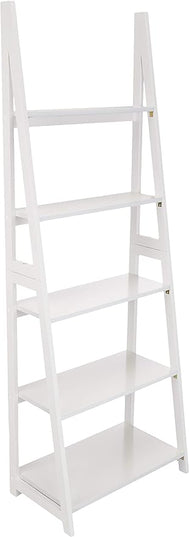 Amazon Basics Modern 5-Tier Ladder Bookshelf Organizer, Solid Rubberwood Frame, White, 14 D x 24.8 W x 70.1 H in - LeafyLoom