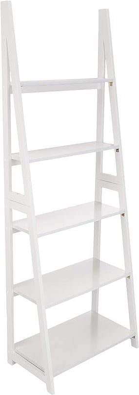 Amazon Basics Modern 5-Tier Ladder Bookshelf Organizer, Solid Rubberwood Frame, White, 14 D x 24.8 W x 70.1 H in - LeafyLoom