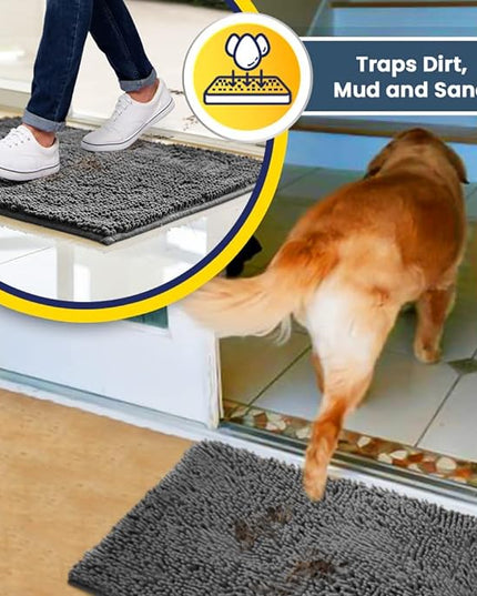 Muddy Mat® Shown on TV – Super Absorbent Microfiber Dog Door Mat for Muddy Paws, Non-Slip Washable Pet Rug, Quick Dry Chenille Entryway Carpet, Machine Washable Indoor Outdoor mat, Grey 35"x24" MuddyMat