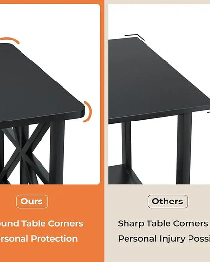 GreenForest Coffee Table with Round Corner, Farmhouse Center Table with 2-Tier Storage Shelf X-Frame Design for Living Room, 39 inch Black - LeafyLoom