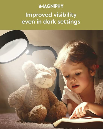 8X Desk Magnifying Light - Magnifying Glass for Reading and Crafts with 6 LEDs (No Glare, No Flickering) - Magnifying Lamp with Light and Stand, 2 Brightness Settings - Ideal for Seniors - LeafyLoom