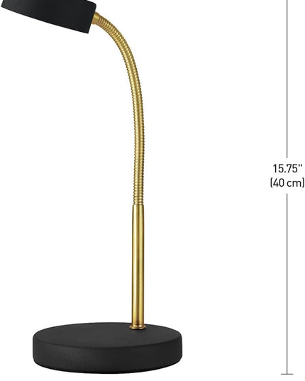Globe Electric 30061 Desk Lamp, Gold Gooseneck, Matte Black Finish, 5W Energy Star Integrated LED, 250 Lumens 30061, 15.45", Black & Gold - LeafyLoom