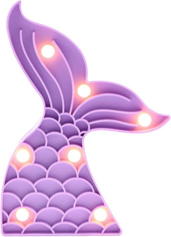 Cute Mermaid Tail Night Light, Mermaid Party Supplies, Mermaid Birthday Party Decorations, Mermaid Lamp, Battery Operated Led Light, Mermaid Bedroom Decor for Girls,Plastic(Purple） - LeafyLoom