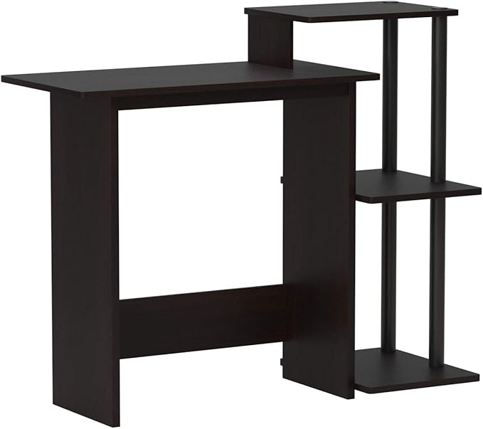 Furinno Efficient Home Laptop Notebook Computer Desk with Square Shelves, Espresso/Black - LeafyLoom