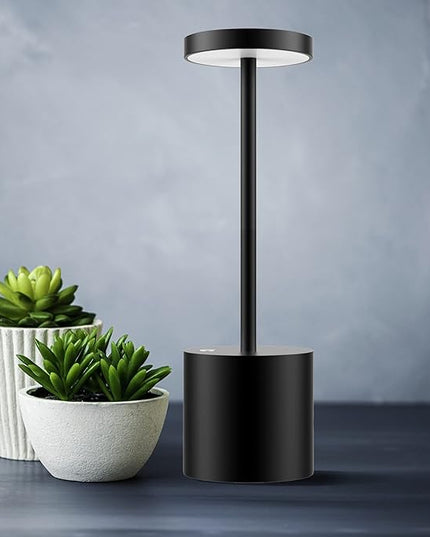 LED Cordless Table Lamp,Rechargeable Battery Operated Lamp,Metal Stepless Dimmable Portable Indoor and Outdoor Night Light,for Home Office/Living Room/Restaurant/Study/Farmhouse.(Black) - LeafyLoom