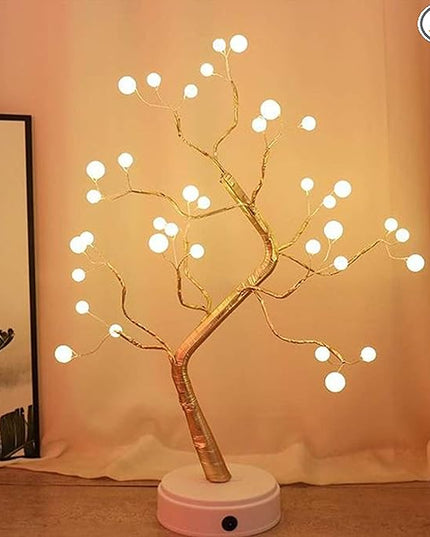 MYSNKU DIY Led Desk Tree Lamp, Desk Table Decor 36 Pearl LED Lights for Home,Bedroom, Indoor,Wedding Party,Decoration Touch Switch Battery Powered or USB Adapter (Nordic) - LeafyLoom