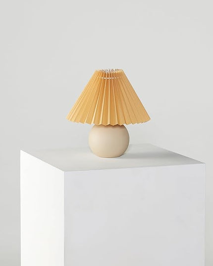 Brightech Serena LED Table Lamp - Modern Ceramic Lamp with Pleated Shade for Bedside, Nightstand, Desk - Cozy Night Light with Soft White Light for Living Room, Bedroom - LeafyLoom