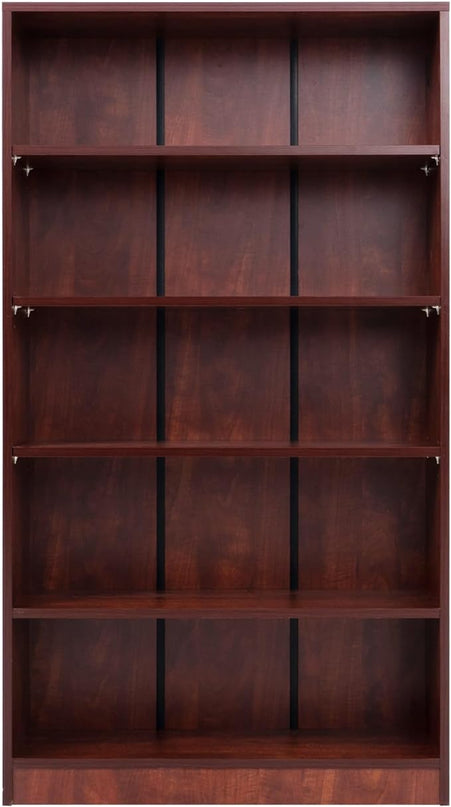 STARY 5 Shelf Cherry Bookcase 60 inch Tall Wood Bookshelf for Bedroom - LeafyLoom