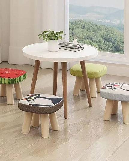 2Pcs Solid Wood Stool Home Square Low Stool Cute Children's Sofa Stool Chair Fashion Cartoon Creative Small Stool for Kids and Adult, Changing Stool Coffee Table Stool, Bear 330lb (Kiwi) - LeafyLoom