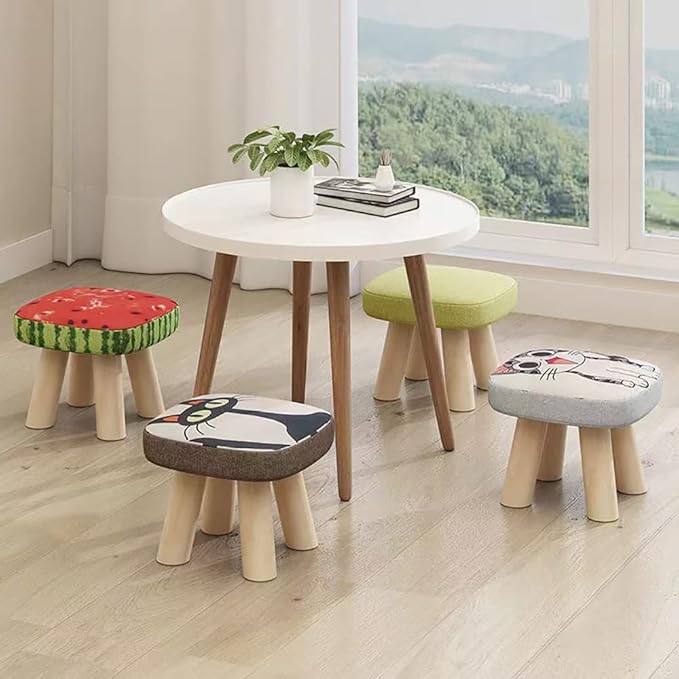 2Pcs Solid Wood Stool Home Square Low Stool Cute Children's Sofa Stool Chair Fashion Cartoon Creative Small Stool for Kids and Adult, Changing Stool Coffee Table Stool, Bear 330lb (Kiwi) - LeafyLoom