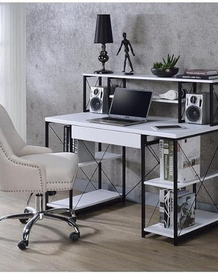 Acme Amiel Wooden 1-Drawer Writing Desk with Small Hutch in White and Black - LeafyLoom