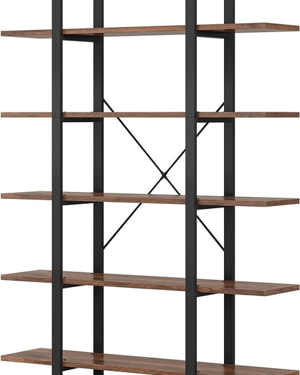 Tribesigns 5-Tier Bookshelf, Vintage Industrial Style Bookcase 72 H x 12 W x 47L Inches, Retro Brown - LeafyLoom