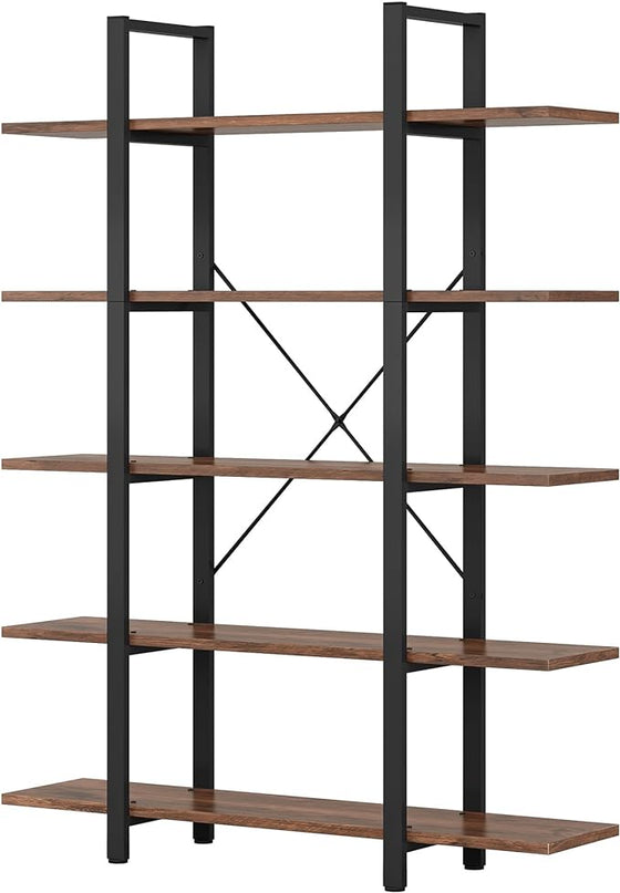 Tribesigns 5-Tier Bookshelf, Vintage Industrial Style Bookcase 72 H x 12 W x 47L Inches, Retro Brown - LeafyLoom