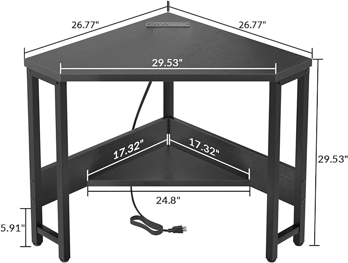 armocity Corner Desk Small Desk with Outlets Corner Table for Small Space, Corner Computer Desk with USB Ports Triangle Desk with Storage for Home Office, Workstation, Living Room, Bedroom, Black - LeafyLoom