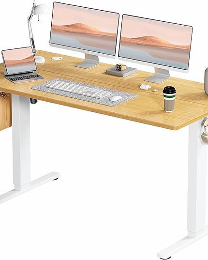 SMUG Standing Desk, Adjustable Height Electric Sit Stand Up Down Computer Table, 55x24 Inch Ergonomic Rising Desks for Work Office Home, Modern Lift Motorized Gaming Desktop Workstation, Natural - LeafyLoom