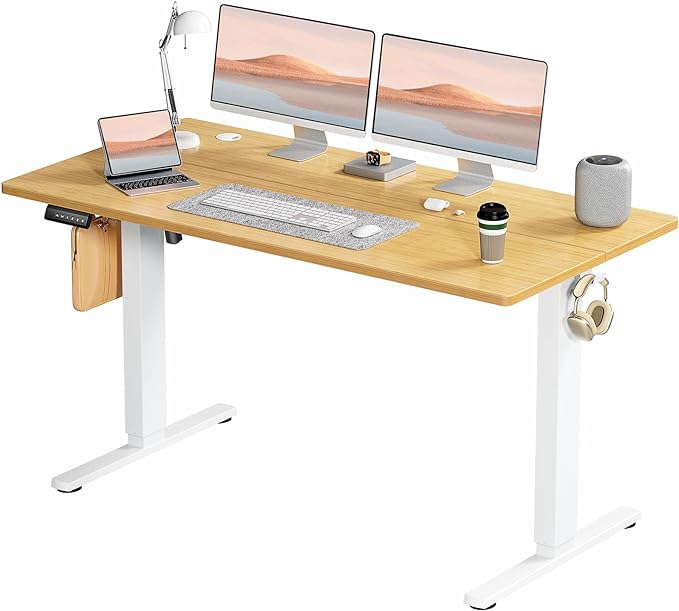 SMUG Standing Desk, Adjustable Height Electric Sit Stand Up Down Computer Table, 55x24 Inch Ergonomic Rising Desks for Work Office Home, Modern Lift Motorized Gaming Desktop Workstation, Natural - LeafyLoom