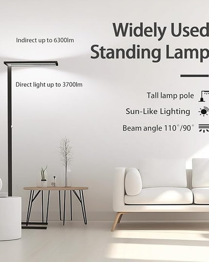 STERREN Eye-Care Led Floor Lamp,76'' Tall Office Floor Lamp, 80W Black Modern Free-Standing Lamp,10000LM Bright Reading Lamp for Study Room,Living Room,Meeting Room,4000K - LeafyLoom