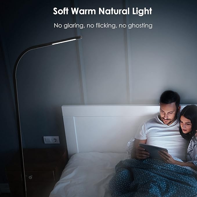LED Floor Lamp,Dimmable Floor 5 Brightness Levels & 4Color Temperature, 7W, Touch Control, Adjustable Gooseneck, Memory Function, Standing Lamp for Living Room, Bedroom, Office, Study (①Black) - LeafyLoom