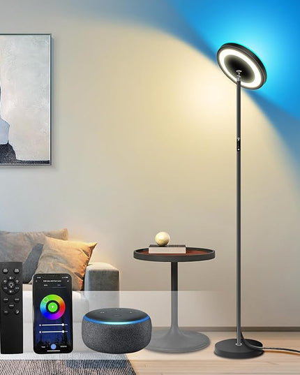 Modern Floor Lamp Double Sided Lighting 32w/2600LM Tall Standing Pole Light APP & Remote Control Multicolor Dimmable for Living Room,Bedroom,Office - LeafyLoom